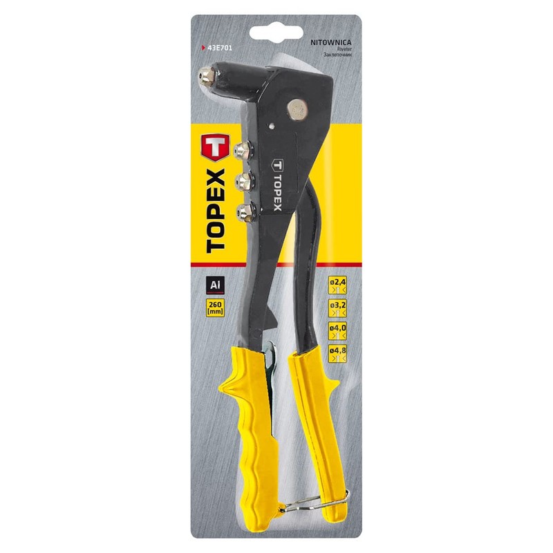 Aluminium Hand Riveter, 2.4, 3.2, 4.0,4.8mm TOPEX 43E701