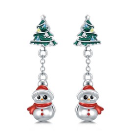 Dorunmo Christmas Earrings Studs Christmas Tree Earrings 925 Sterling Silver Snowman Christmas Jewelry Thanksgiving Gifts for Women Wife