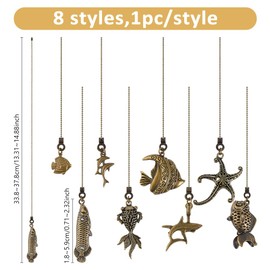 DICOSMETIC 8Pcs Ceiling Fan Pull Chains Alloy Ocean Theme Pull String Extenders Antique Bronze Light Pulls Extension Chain Sea Animal Pulls Chain Pendant with Connector for Fan Wall Lamp Home Decor