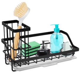 Kitchen Sink Caddy Organizer Stainless Steel Sink Caddy Holder Drainage Sink Sponge Tray Removable Sponge Caddy Rack Rustproof Sink Brush Holder Sink Caddy Washable for Sink Countertop Kitchen Home Po