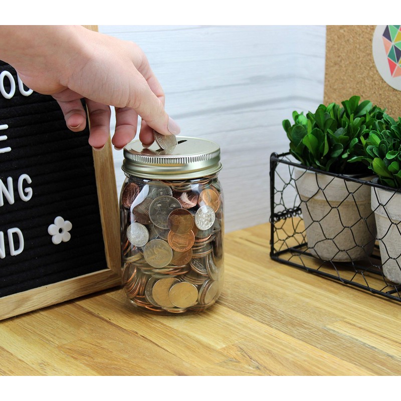 Cornucopia Small Coin Bank Jars (4-Pack, Clear); 16oz Clear Plastic