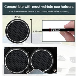 Dickno 4 PCS Bling Car Cup Coaster, 2.75 Inch Crystal Rhinestone Auto Cup Holder Insert Coaster, Anti-Slip Durable Car Drink Cup Mat, Universal Vehicle Interior Decor Accessories (Black+White)