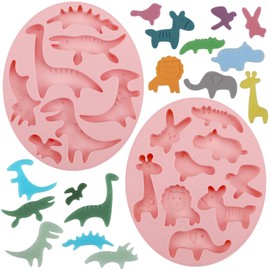 Beasea Silicone Molds, 2pcs Mini Tiny Animal Candy Chocolate Making Silicone Mat Tray Sheets for Baking Freezer Moulds Cute Dinosaurs Jungle Lion Rabbit Elephant Shape