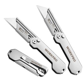 WORKPRO #springtok WORKPRO 3-Pack Folding Utility Knife, Quick Change Blades Box Cutter, EDC Foldable Pocket Utility Knife Sets with Belt Clip - Color: Muticolor
