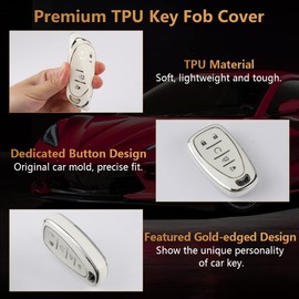 LECART TPU Smart Key Case for Chevy Equinox Accessories Malibu Blazer Traverse Spark Camaro Trailblazer 5 Buttons Cute Key Fob Cover White Car Key Case Full Protection Key Shell Protector