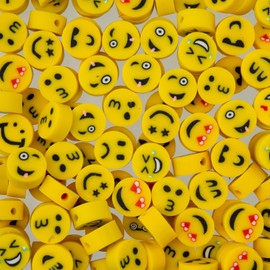 120pcs John Bead 9mm Yellow Emoji Face Polymer Clay Craft Beads for Jewelry Bracelet Making