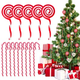 JKJG 14PCS Candy Cane Christmas Decorations, Plastic Candy Canes & Lollipop Ornaments for Christmas Tree