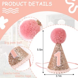 Agkvw - Corona de oro rosa para el primer cumpleaños y adornos para tartas, sombrero de fiesta para niñas, decoraciones con purpurina rosa