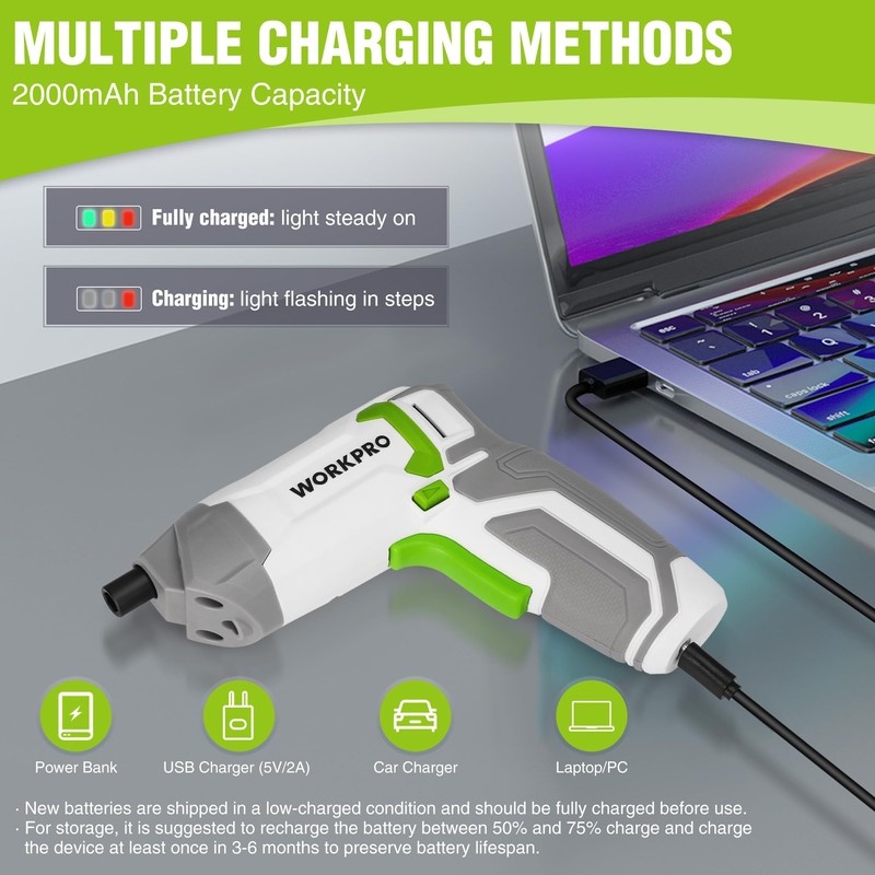 WORKPRO Powerful 3.6V Cordless Electric Screwdriver Set with 240 RPM