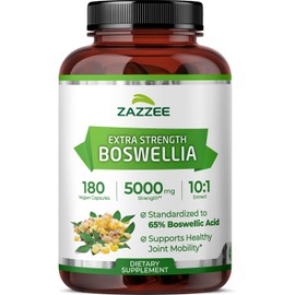 Zazzee Extra Strength Boswellia 10:1 Extract, 65% Boswellic Acid, 180 Vegan Capsules, 6 Month Supply, Boswellia Serrata, Joint Comfort, Mobility & Flexibility Support, Non-GMO, Made in the USA