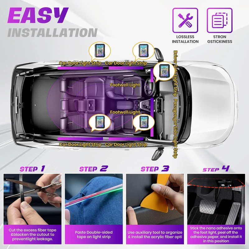 Acrylic Interior Car LED Strip Lights, Dreamcolor 10-in-1 Car Ambient