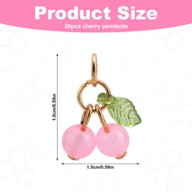 lasuroa 30pcs Pink Cherry Charms, Cute Glass Pink Fruit Charms for Jewelry Making with Loop DIY Accessories for Bracelet Necklace Earrings