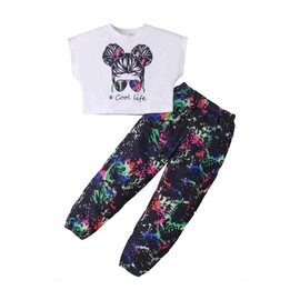 HEOXIN Girls Clothing Sets, 2 Pieces Kids Camouflage Print Elastic Waist Pants with Pockets Hip Hop Crop Top Street Dance Outfits, Summer Clothes Set Dancewear for Tiny Girl, Black, 11-12 Years