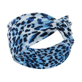 Woration Headband Yoga Leopard Print Cross Wide Elastic Headwear Head Wrap Hairband Twist Turban Knot Headwear Hair Accessories for Women, Girls - Blue