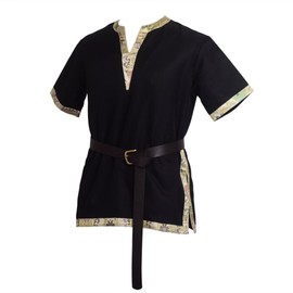 BLESSUME Medieval Viking Tunic with Belt LARP Aristocrat Chevalier Cosplay Costume, One Size Black