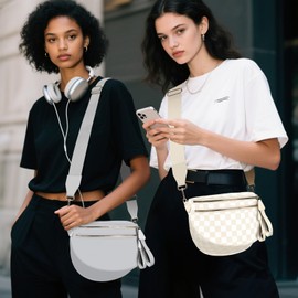 X-KIDS Checkered Crossbody Bag Bum Bags for Women Large Nylon Checkered Purse Fanny Packs Sling Bag, Bonus with a Extra Strap