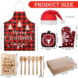 Panitay 14 Pcs Christmas Kitchen Gifts Set for Women Kitchen Utensil Set Including Bamboo Cutting Boards with Spoons Set Apron Oven Mitt Potholder Santa Hat for Christmas Birthday Housewarming Gifts