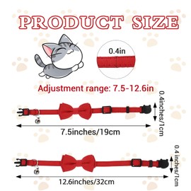 2pcs Red Cat Bowtie Collar, Cat Collar with Bells, Cats Bow Tie, Small Pet Safety Solid Wedding Valentine's Day Basic Pure Color Suede Soft Adjustable 7-13 Inches