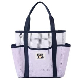 Lyoveu M-T1 Breathable Mesh Beach Tote Bag with Pockets,Travel Organizer for Pool, Cruise & Family Picnic Vacation, Lightweight Essentials Beach Bag for Women Seaside Outings (Purple)