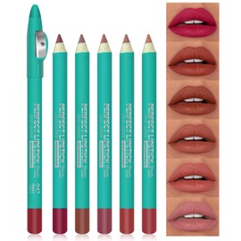 Erinde 6PCS Lip Liner Pencil, Nude Lip Liner Set with Lip Liner Sharpener, Matte Dark Brown Pink Red Mauve Series Lip Liner Pack, Waterproof Long Lasting Liner Crayon Lipstick for Women Daily Makeup