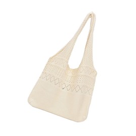 COLLBATH Pack of 2 Knitted Bag Boho Shoulder Bag Knitted Bag Vintage Handbags for Knitted Shopping Bag Beach Bag Beach Bag Hollow Design Bag Simple, White