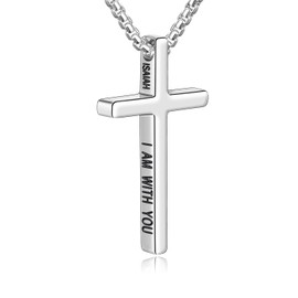 Fiusem Cross Necklace for Men, Inspirational Bible Verse Cross Chain for Men, 316 Stainless Steel Cross Necklace for Men Silver Tone 24", FEAR NOT FOR I AM WITH YOU ISAIAH