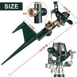 2 Packs Spike Sprinklers for Yard, Impact Sprinkler on Metal Step Spike Base, Adjustable Zinc Alloy Water Sprinkler for 360 Degree Large Area Yard Garden Lawn Irrigation