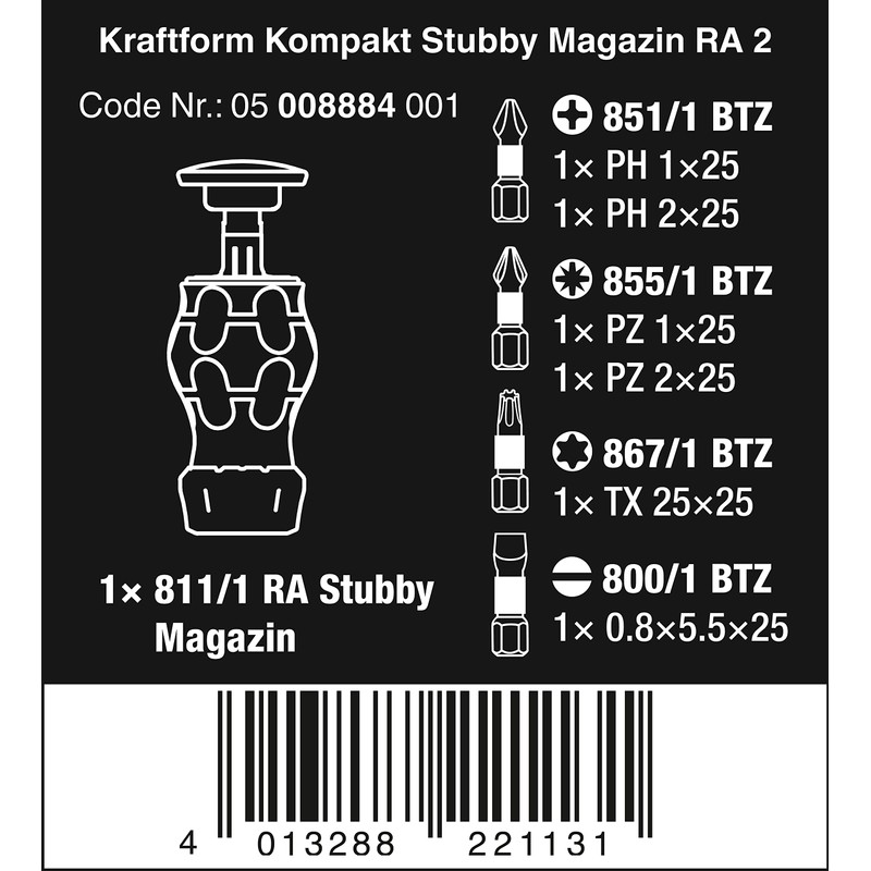 Wera 05008884001 Kraftform Kompakt Stubby Magazine RA 2, Stubby Ratchet
