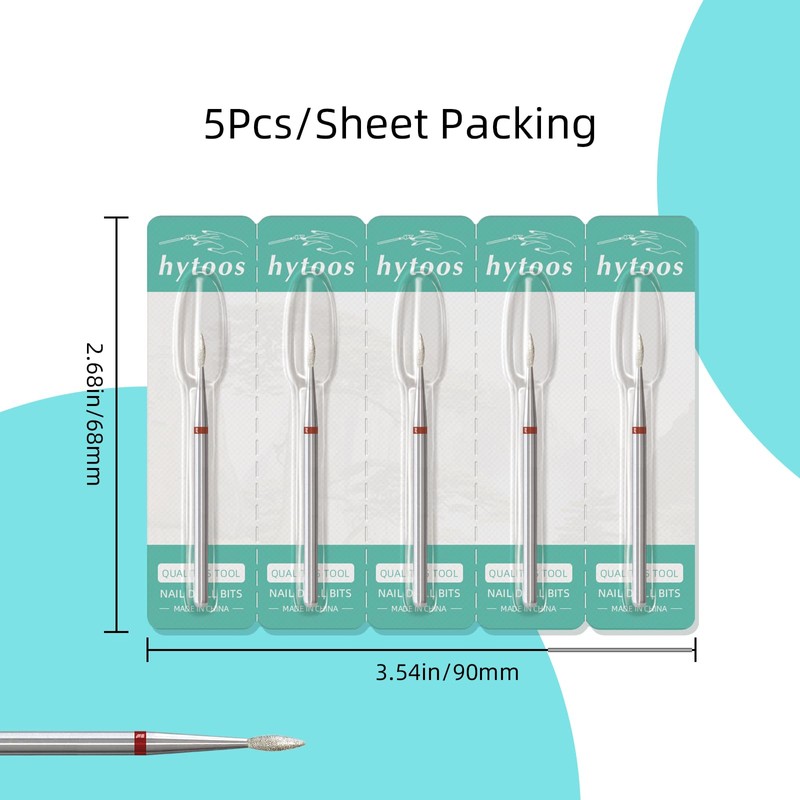 HYTOOS 2mm Short Flame Cuticle Clean Nail Drill BitS, 5Pcs/Set