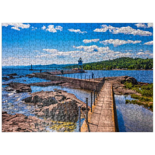 Grand Marais Light Against The Backdrop of The Sawtooth Mountains On Lake Superior - Premium 500 Piece Jigsaw Puzzle for Adults