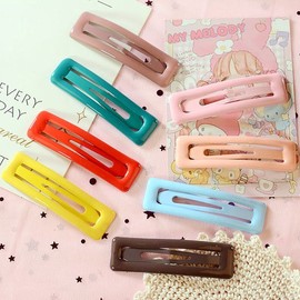 Large square snap clip, glossy colored square hair clip, student hair clip / 빅 네모 똑딱핀 유광 컬러 사각 헤어핀 학생 머리핀