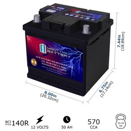 Mighty Max Battery MM-H4 Start and Stop Car BCI Group Size 140R 12V 50 AH, 80RC, 570 CCA Rechargeable AGM Car Battery