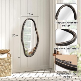 JJUUYOU Asymmetrical Wall Mirror Irregular Mirrors for Wall Modern Wood Frame Unique Vanity Mirror Shaped Dressing Mirrors Decor for Living Room Bathroom Bedroom Entryway Large 30"x18"