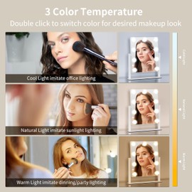 NUSVAN Vanity Mirror with Lights, Makeup Mirror with Lights,3 Color Lighting Modes Detachable 10X Magnification Mirror Touch Control,360°Rotation, White.