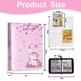 Card Binder 400 Pocket, 50 Sleeves Trading Card Holder, 3Ring Card Binder Album for Cards, Card Collector, Photos, Cute Cat Trading Card Folder for Kids Girls, Pink