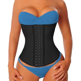 YIANNA Women's Latex Waist Trainer Long Torso Underbust Corsets Cincher Sport Girdle Body Shaper, Size M (Black)