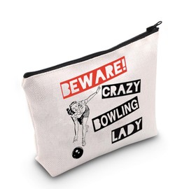WCGXKO Bowling Gift Crazy Bowling Lady Bowler Zipper Pouch Makeup Bag for Women (B-Bowling Lady), beige
