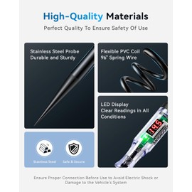 Anyongora Test Light Automotive 5-90V Digital LED Light Tester with Voltage Display, Extended Spring Wire & Stainless Steel Probe, Circuit Tester for Car, RV, and Fuse Diagnostics (5-90V)