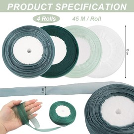 Duoleimi Gift Ribbons Bow Ribbon Silk Ribbon Wide Set - 4 Rolls 45 m Chiffon Ribbon Organza Ribbon Satin Ribbon Green Wedding Decorative Ribbon Ribbons for Crafts in Aqua Green, Dark Green, Grey