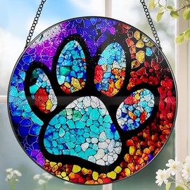 Stained Glass Window Hanging, DOUHASU Pet Memorial Suncatcher Ornament, Dog Memorial Gifts for Loss of Dog, Pet Lovers Gifts, Thoughtful Dogs and Cats Remembrance, Bereavement Gift