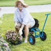 1pc Height Adjustable Swivel Seat Rolling Garden Cart with Storage