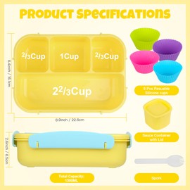 MaMix Bento Lunch Box Adult Lunch Box, Lunch Box Kids, Lunch Containers for Adults/Kids/Students,1300ML-4 Compartment Bento Lunch Box (Yellow)