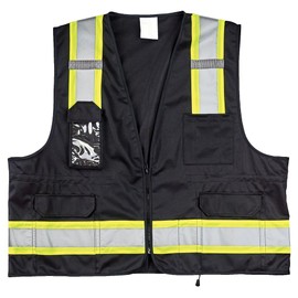 High Visibility Safety Vest with Pockets, Zipper Closure, Dual Tone Reflective Strips, Black, L/XL, SAFEGEAR
