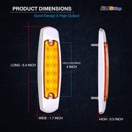 Ledvillage 6.4 Inch Amber 12 LED Side Marker Tail Light Turn, Parking, Signal Clearance Lamp Trailer Truck Lorry UTE RV Pickup with Chrome 12V DC BB12 (Pack of 10)