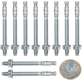 10Pcs M10x110mm Zinc Plated Wedge Male Anchors, High Loads Metal Dowels with Nuts and Washers, Industrial Through Expansion Bolts Anchor, Cavity Wall Ground Fixings for Masonry, Concrete, Cable Tray