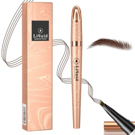 YANINEE 3D Waterproof Eyebrow Pencil, Hair Drawing, Quick Drying and Durable Magic Microblading Liquid Eyebrow Pen with 4 Fork Tips (Light Brown)