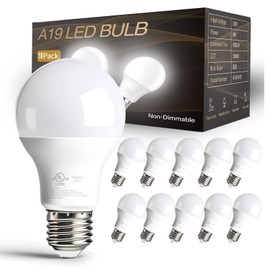dalattin 10 Pack LED Light Bulbs A19 E26 60 Watt Equivalent Daylight White 5000K Lightbulbs Bright Indoor Standard 120v 60hz 800 LM Non-Dimmable 80+ CRI UL Listed