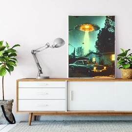 UFO Paint by Number for Adults Beginners an Extraterrestrial Visitor DIY Painting by Number on Canvas with Brushes Acrylic Paints Magical Decor Paintwork for Gift Home Decor 16x20 Inch（Without Frame）