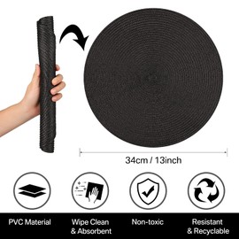 MI CASA Round Placemats and Coasters Set of 6, Round Braided Woven Place Mats Washable Heat Resistant Table Mats for Kitchen Dining Table Home Restaurant, Black