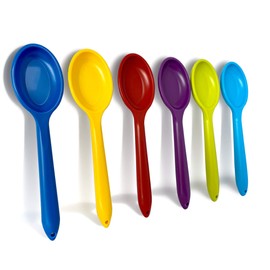WePrep Mixing Spoon | Beautifully Coloured & Perfect for Mixing, Baking, Serving, in Both Adult & Kids Kitchens | Set of 6 - Red, Blue, Purple, Green, Yellow, Light Blue | Proudly Made in The UK
